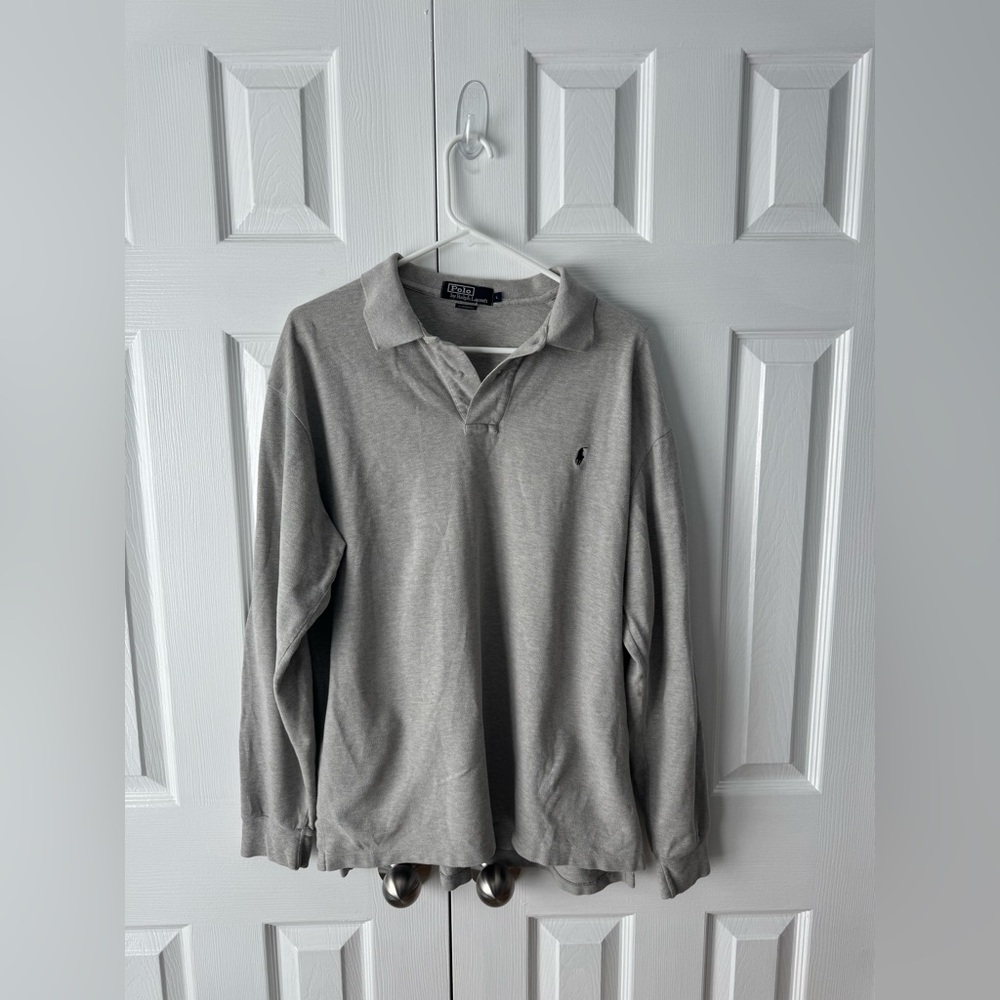 Polo Ralph Lauren Light Gray Cotton Long Sleeve Polo Shirt L
